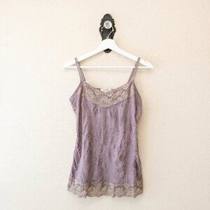Dressbarn M Mauve Crinkle Lace Trim Camisole Tank Top Adjustable Straps